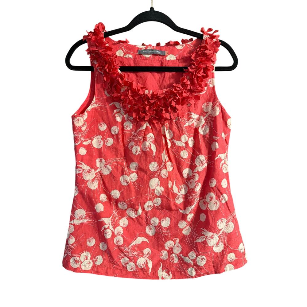 Boden Limited Edition Coral & Beige Floral Sleeveless Blouse Size US 6
